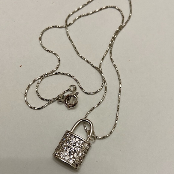 Silver Tone Elegant Padlock Charm with 16in Chain Necklace - Picture 7 of 12